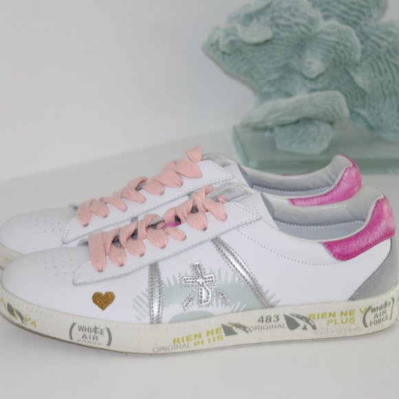 Womens Premiata Light Leather Sneakers White and Pink Shoes 38 EU 8 Worn 2x - Picture 4 of 9